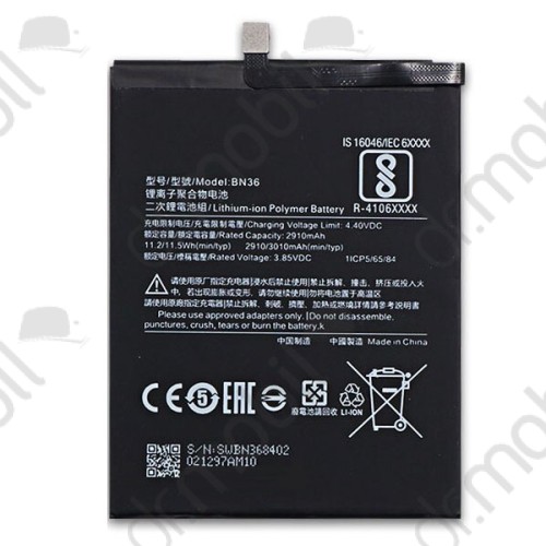 Akkumulátor  Xiaomi Mi A2 (Mi 6X) 3010mAh Li-iON (BN36 kompatibils)